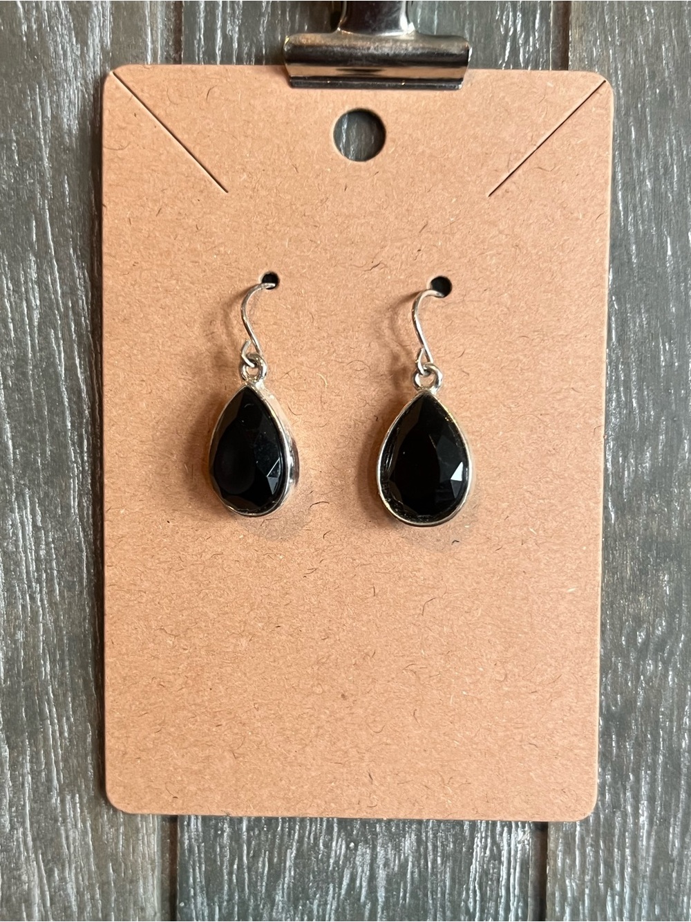 Black Teardrop Dangle Earrings - Silver Accent